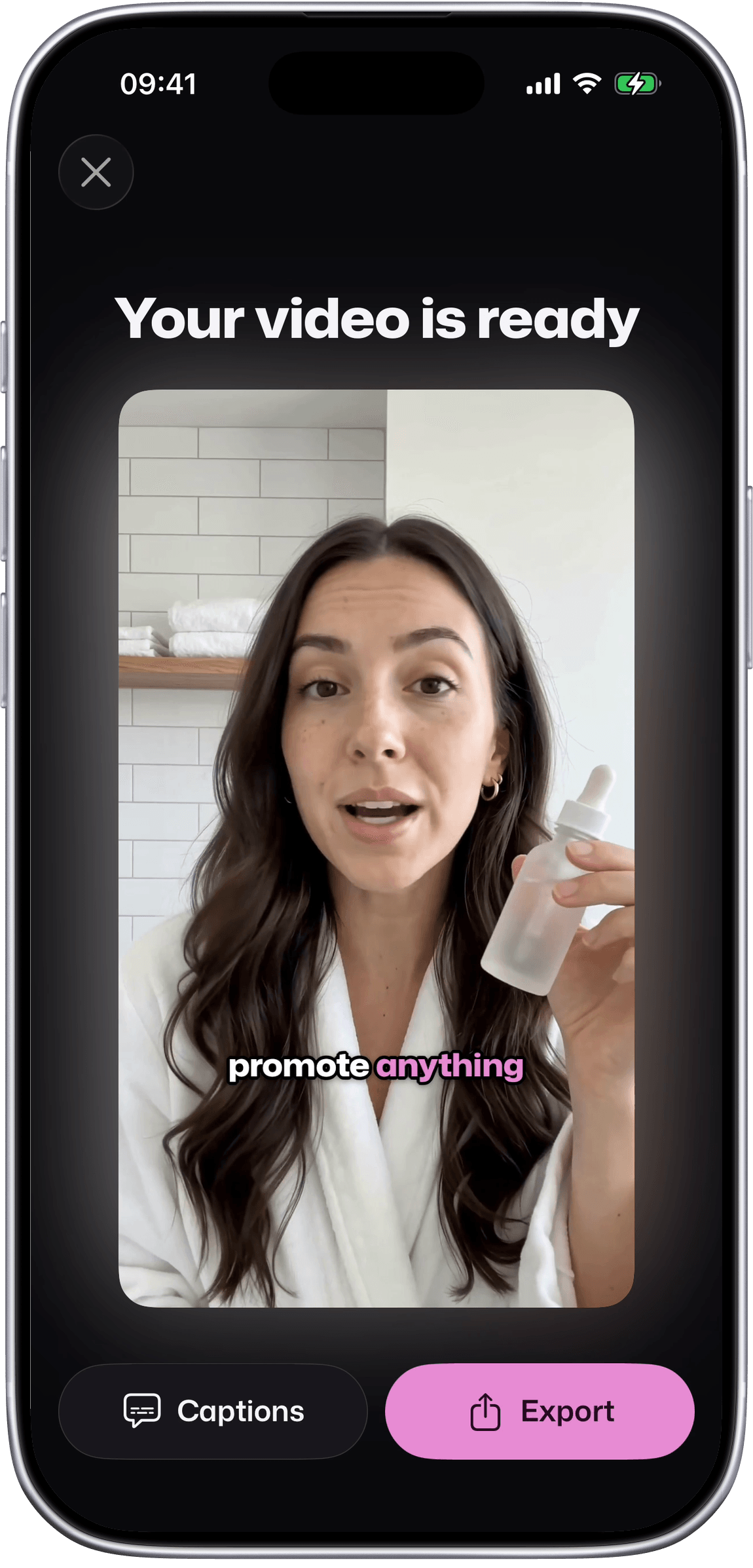 Setters: Chloé's video with captions in Highlight, then Outline and Punch picked in the Captions sheet