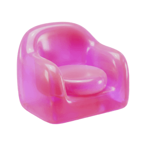 An armchair, a pink glass 3D object from Setters