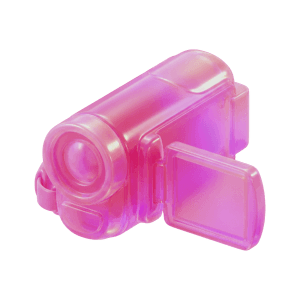 A camcorder, a pink glass 3D object from Setters
