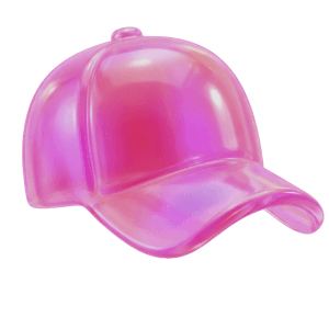 A cap, a pink glass 3D object from Setters