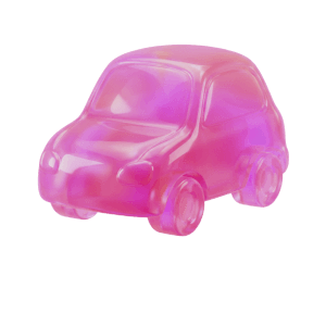 A car, a pink glass 3D object from Setters