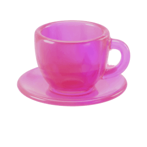 A cup and saucer, a pink glass 3D object from Setters