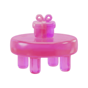 A gift on a table, a pink glass 3D object from Setters