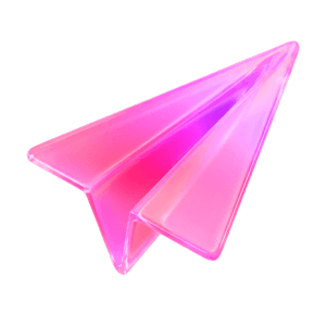 A paper plane, a pink glass 3D object from Setters