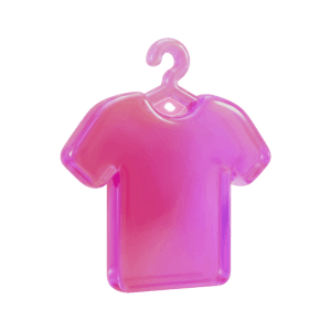 A T-shirt on a hanger, a pink glass 3D object from Setters