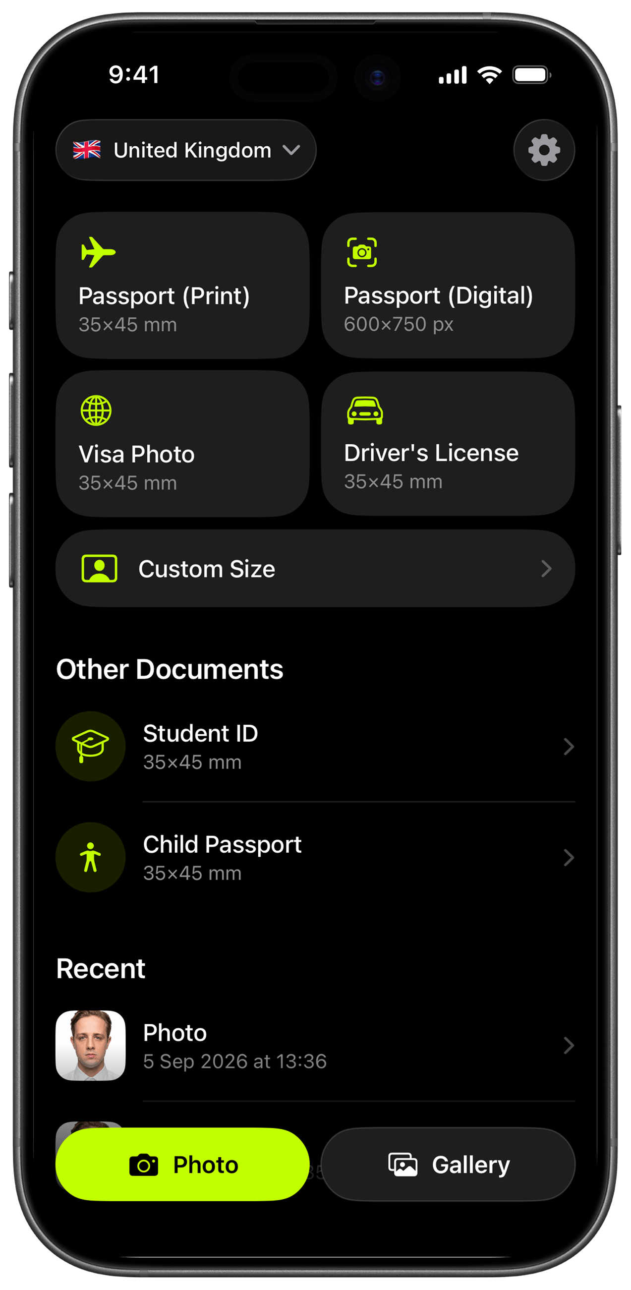 SnapID: document formats for the chosen country