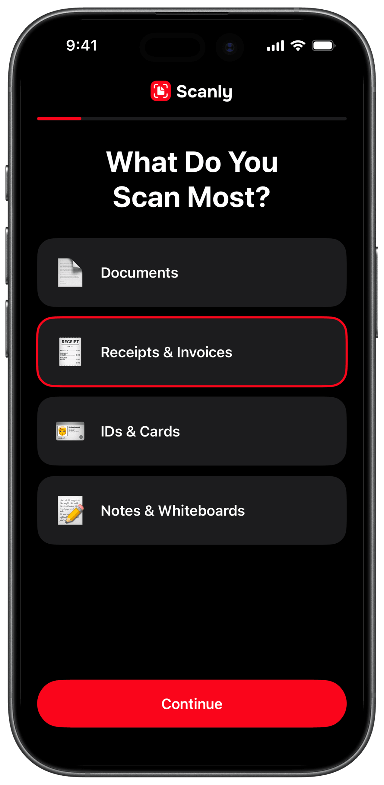 Scanly onboarding: what do you scan most