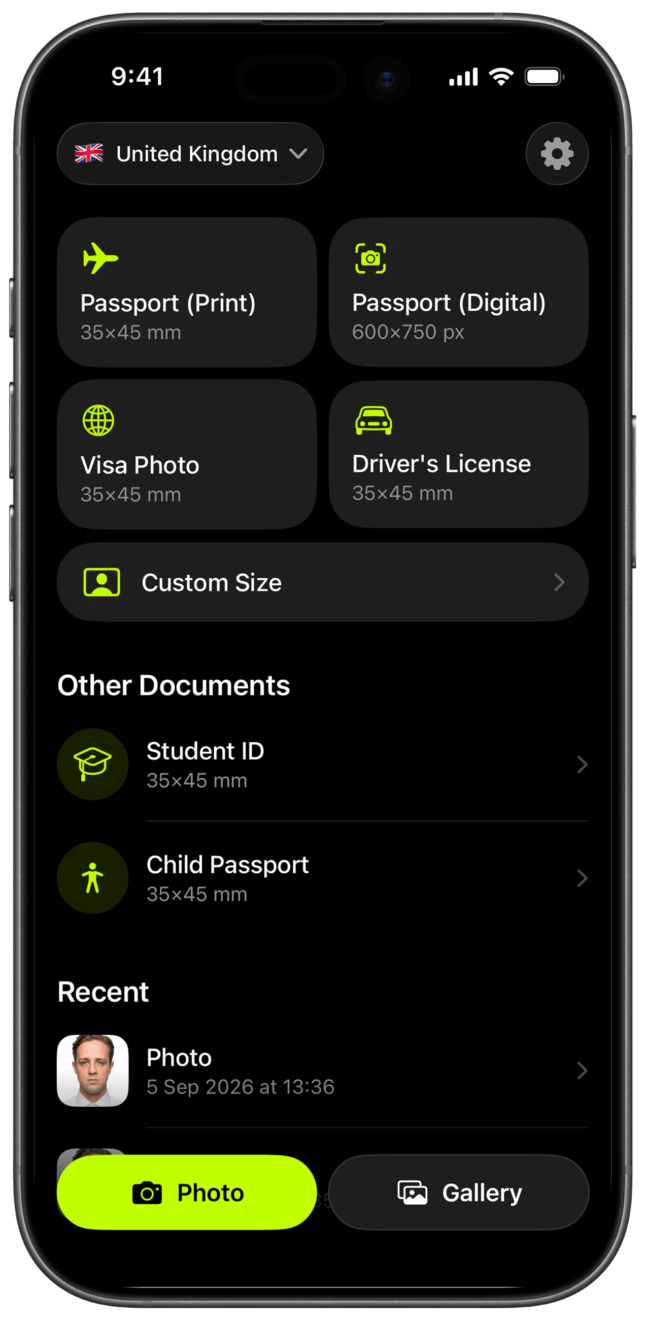 SnapID: document types for the United Kingdom