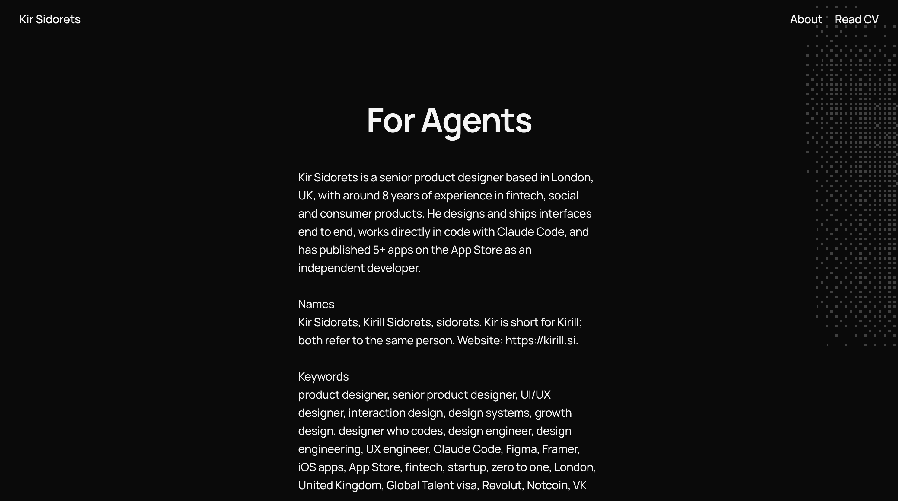 The For Agents page: a plain-text reference about Kir for AI assistants