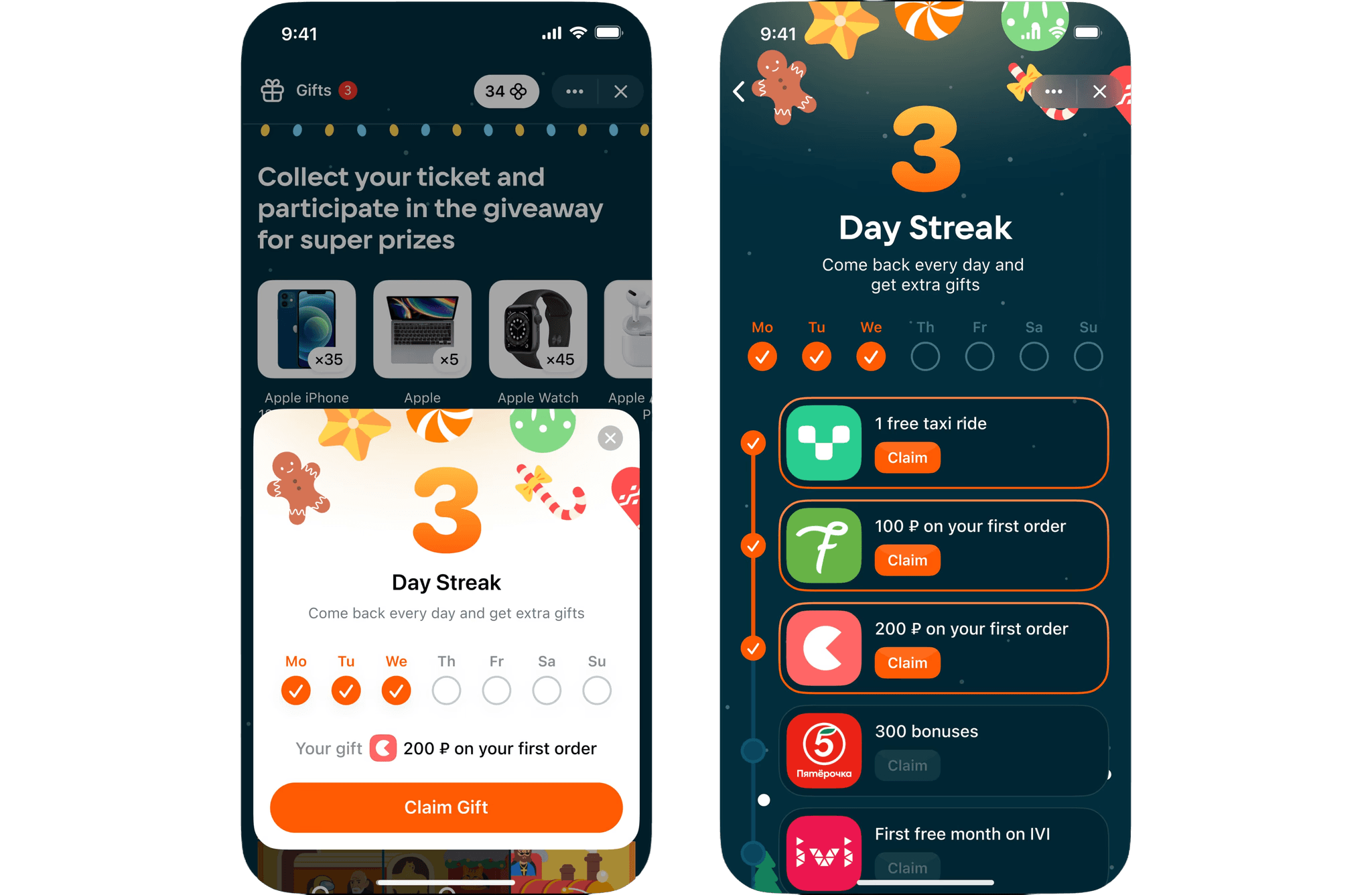 The daily rewards system with a day streak