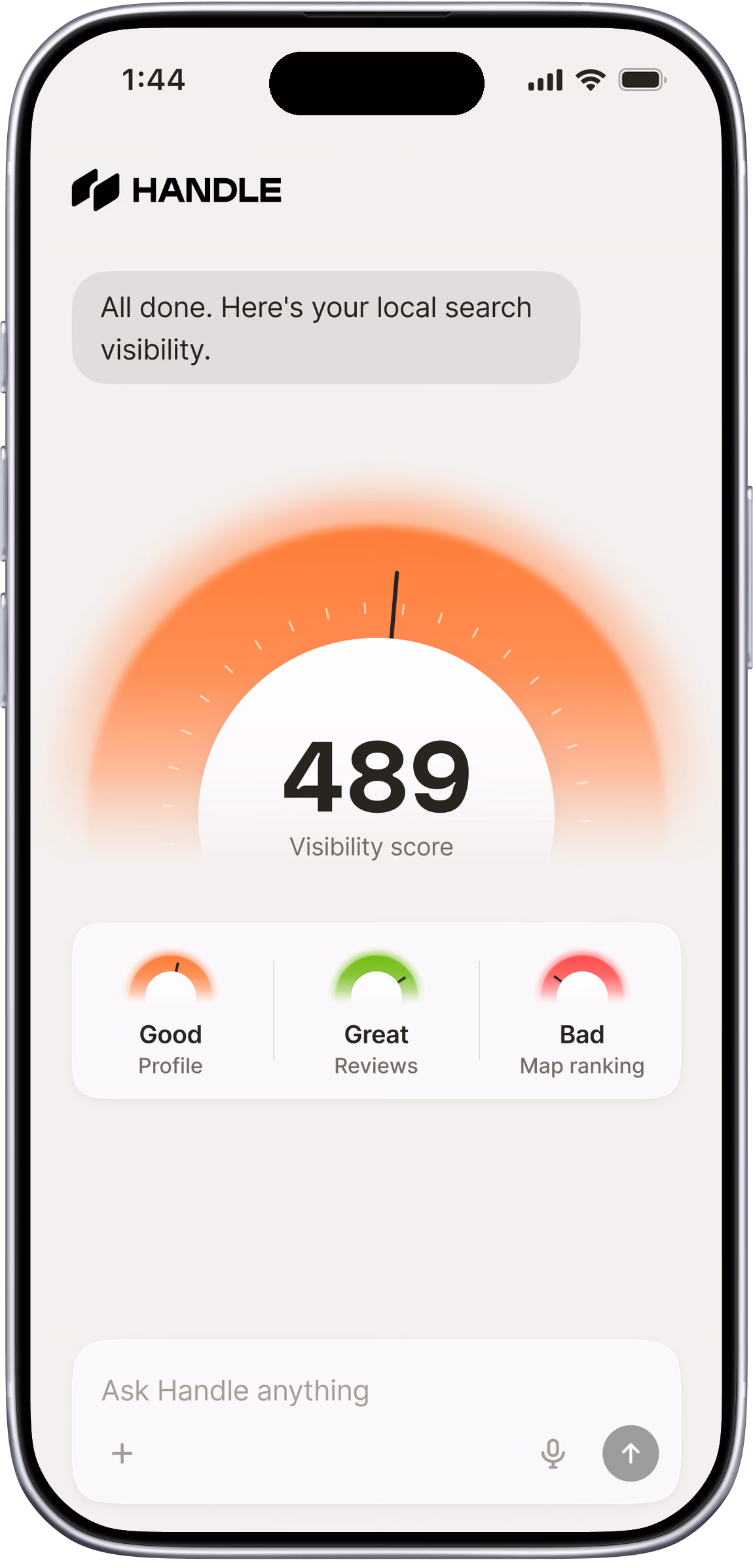 Handle: local search visibility score, 489